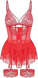[CRIPOM] Sexy Lingerie for Women Naughty Corset Lingerie Mini Skirt with G-String Crotchless Lingerie Set