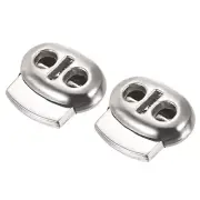 Cord Lock Stopper End 10Pcs, Plastic Double Hole Stopper Spring Toggle Silver