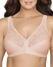 Front Close Wireless plus Size Posture Bra with Lace, Size 38D, White