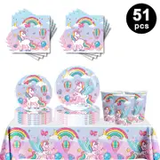 Unicorn Theme Party Tableware 10 Guest Pack Plates Cups Napkins Tablecloth