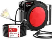 ETL Certified 50FT Retractable Extension Cord with Heavy Duty 3 Tap Outlets