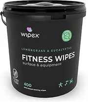 Gym Wipes by Wipex – Natural Fitness Equipment Cleaning with Lemongrass & Eucalyptus, 400 Count Bucket