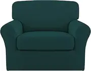 Easy-Going 2 Pieces Microfiber Stretch Couch Covers Slipcover – Spandex Soft Fitted Sofa Couch Cover Washable Furniture Protector with Elastic Bottom Kids Pet (Chair,Deep Teal)
