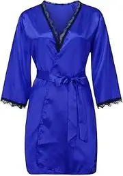 [Generic] Womens Corset Lingerie Lace Fashion Long Satin Women Patchwork Robe Sleeve Sleepwear Sexy Pajamas Plus Size for Women 3X