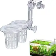 Aquarium Plant Holder - Clear Plant Basket Holder with Hole | Hydroponic Double Cups, Adjustable Fish Tank Decoration, Aquatic Accessories for Gardeners