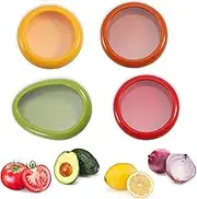 4PCS Fruit And Vegetable Storage Containers,Onion Storage Container, Avocado keeper,Tomato Saver,and Lemon holder，Vegetable Sha Transparent Film Reusable Food Saver Set for Fridge