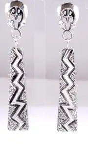Kevin Yazzie Navajo Sterling Silver Naja Dangle Earrings Tufa Cast Handmade