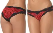 COQUETTE Red Leopard-Print Crotchless Open-Crotch Panties Underwear - One Size