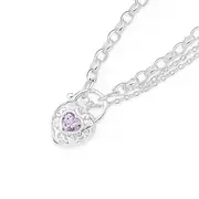 Silver Lavender Cz Filigree Padlock Bracelet in Purple