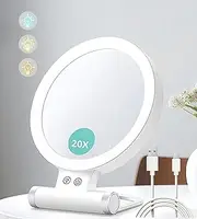 ZDIFOPLEX Travel Makeup Mirror with Lights 1x/20x Magnifying Mirror Double Side Vanity Mirror with Lights Portable USB Rechargeable 3 Colors Lighting Dimmable Make Up Compact Tabletop Mirror Gifts