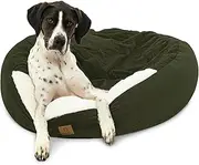 Charlie's Calming Hooded Corduroy Pet Bed, Dog, Puppy & Cat Luxury Burrowing Cave, Machine Washable, Anti Anxiety Plush Donut Cuddler Blanket, Olive Green, Medium 75x75x18cm
