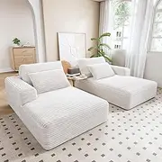 LIKIMIO 93'' Oversized Sectional Double Chaise Lounge Indoor, Upholstered Sofa Bed, No Assembly Required, Fluffy Modern Sleeper Loveseat Chair - Plush Corduroy Chair Bed for Living Room (Beige)
