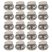 0.7x0.8" Cord Locks, 100 Pack Double Hole Spring End Toggle Stopper, Silver