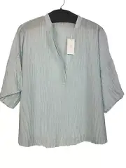 Vince Crushed Silk Short Sleeve Top Size 1X NEW NWT $325 Light Blue NEW NWT