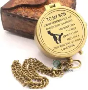 Personalized Brass Compass W. Leather Case Engraved "To my son"