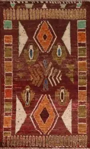 Burgundy Tribal Moroccan Handmade Geometric Rug 4'x6' Wool Oriental Carpet