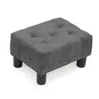 Small Foot Stool Ottoman with Storage, Rectangular Mini Dark Gray Linen