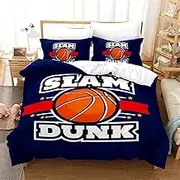 Eveone Basketball Quilt Cover Single/Double/Queen/King Size Bed Sheets Pillowcase Set Cartoon Ball Boy Dunk Sport Fire Orange Game Black Kid Astronaut Bedding 3/4PCS (Queen-210 * 210cm-3pcs,8)
