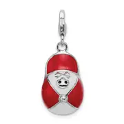 Sterling Silver Amore La Vita Rhodium-Plated Polished Enameled 3-D Baseball Cap Charm With Fancy Lobster Clasp