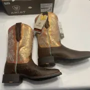 Ariat Round Up Wide Square Toe StretchFit Boots Womens 8.5 Toasted Blanket New