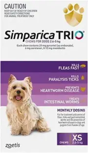 Simparica Trio Flea, Tick and Worming Chews for Dogs 2.6-5 Kg, Purple (Pack of 3