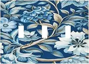 PPZCXWP Blue Flowers Branches Leaves Floral Pattern Light Switch Covers 3 Gang Triple Toggle Wall Plate Decorative Switchplate Electrical Faceplate for Farmhouse Living Decor