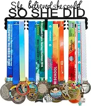 Goutoports Medal Holder Display Hanger Rack Frame for Sport Race Runner - She Believed She Could - Sturdy Black Steel Metal Over 60 Medals Easy to Install
