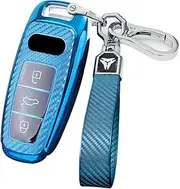 ontto Remote Car Key Fob Cover Case fit for Audi A3 A7 A8L E-Tron S6 RS6 RS7 Q7 SQ7 Q8 SQ8 A6L A8L TPU Carbon Fiber Pattern Key Holder Shell Keychain Keyring Protector Accessories Blue