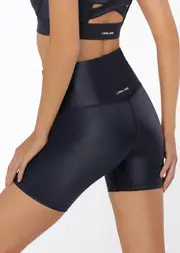 [Lorna Jane] Wet Look Bike Shorts in Blue, Linen, Size - Small S French Navy