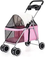 Dog Strollers for Small Medium Dogs, Pet Stroller Cat Dog Pram with Detachable Cup Holder, Lightweight Pet Pushchair Premium Breathable Zipper Entry Cat Stroller Carriage(Pink)
