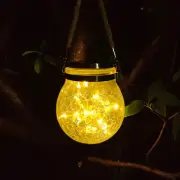 Hanging Solar Crackle Glass Light LED Firefly Garden Lighting Fence Table Lamp