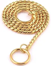 ZYHWS Size Gold Silver Stainless Steel P Chain Snake Chain Dog Harness Twisted Necklace Pet Show Training Choker Collars Dog Leash (Color : Gold, Size : 5mm 60cm)