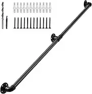 ZeroPone Wall Handrail 4ft for Stairs Steps,Metal Staircase Handrail,Black Galvanized Industrial Iron Hand Rail for Indoor & Outdoor Wall Mount Support,Iron Banister Rail, Safety Grab Handle