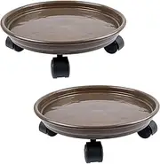 2Pcs Plant Caddy,Planter Pot Mover, Plant Pot Pallet Dolly Caster with Universal Wheels, Round Movable Planter Dolly Trolley Tray Pallet Outdoor Indoor Tree Flower Stand Planter (13 inch+2pcs+brown)
