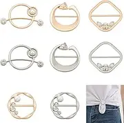 8 Pack T-Shirt Clips for Women,Round Clothes Clips, Buckle Tie Rings with Pearl and Rhinestone Circle Clip,Silk Scarf Closure Clip Waist Buckle for Clothes Wrap Holder Corner