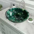 Handmade Green Agate Sink | Round Wash Basin | Bathroom & Kitchen Stone Decor