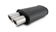 Vibrant STREETPOWER Blk Oval Muffler w/Dual Center Tip 3in Inlet ID 3in Tip OD 9