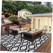 Outdoor Rug for Patio Camping RV, Waterproof Reversible 6 x9 Ft Black & White
