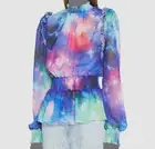Versace Jeans Couture Womens Blue Space-printed Chiffon Peplum Blouse Top Size 2