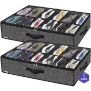 Sturdy Under Bed Shoe Storage Organizer, Set of 2, Fit 12 to 24 Pairs, Underb...