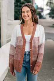 Cupshe Brown Ombre Long Sleeve Button Up Cardigan - Light Brown,L