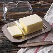 Stainless Steel Butter Dish, Dishwasher Safe Butter Keeper Container Butter Keeper Butter Storage Box Tray with Unbreakable Clear Plastic Lid Covered for West/ East Coast Butter Restaurant Kitchen