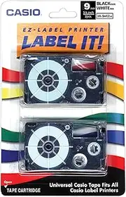 Casio XR-9WE2S 9mm Labeling Tape (Black on White) 2-Pack, 9mm x 26' (XR9WE2S)