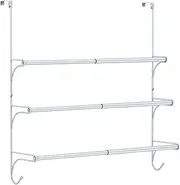 Auledio Adjustable Over The Door Triple Towel Rack with Hooks,Silver