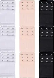 9Pcs Lady Bra Extender 3 Hooks x 3Rows Elastic Back Bra Band Extension Strap, MH MOIHSING Stretchy Bra Strap Extension Comfortable Women's Elastic Extenders (3 Black+ 3 White+ 3 Skin Color)