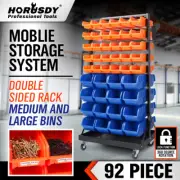 HORUSDY 92Pc Mobile Garage Storage Bin Rack Part Nut Bolts Tool Organizer Wheels