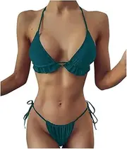 [Generic] Bra Swimsuit Size Women Swimsuit Plus Color Two Bikini Sets Sexy Swimwears Tankinis Set Juniors Bikini Tops Underwire (Green #1, L)
