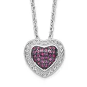 Sterling Silver Brilliant Embers Rhodium-Plated 112 Stone 18 Inch With 2 Extender Lobster Clasp Micro Pav Red And White Cz Heart Necklace