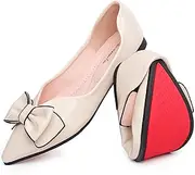 [WAMBHC] Flats Shoes Women Leather Comfortable Flats Pointed Toe Dress Shoes for Women Bow Memory Foam Insole Slip on Work Flats for Women