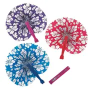 Round Folding Hibiscus Paper Fans (Pack of 12)